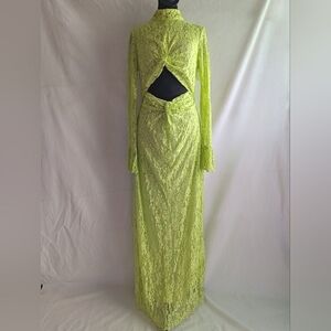 Elegant Lime Lace Cut-Out Dress Neon Maxi Dress
